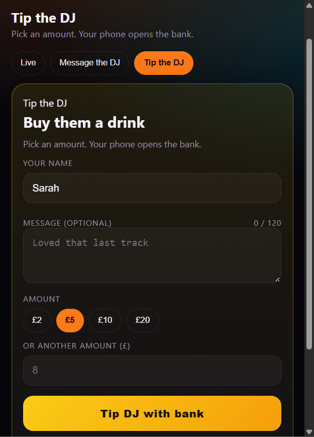 Tip the DJ on a phone