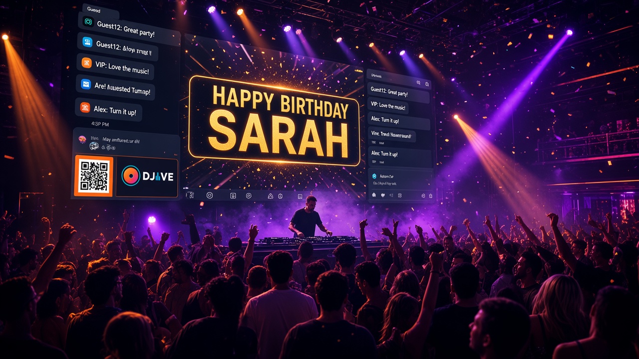 DJIVE Video Wall on a club screen with a birthday highlight