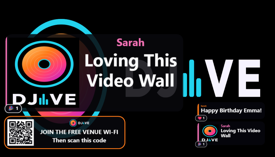 DJIVE Video Wall overlay with a shoutout on the TV